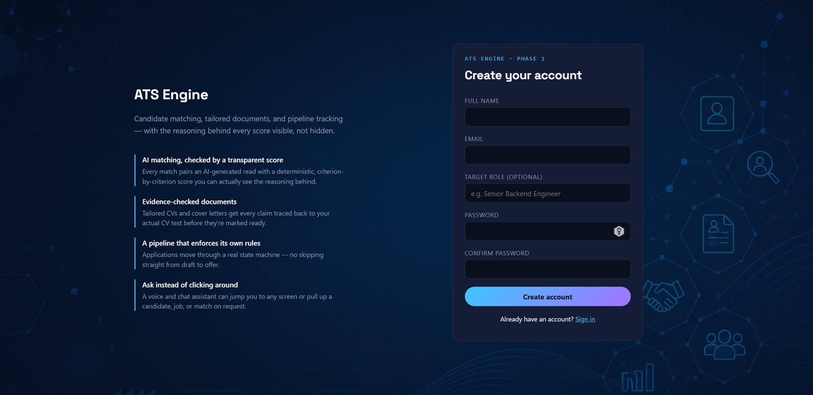 ATS Engine Create Account Page